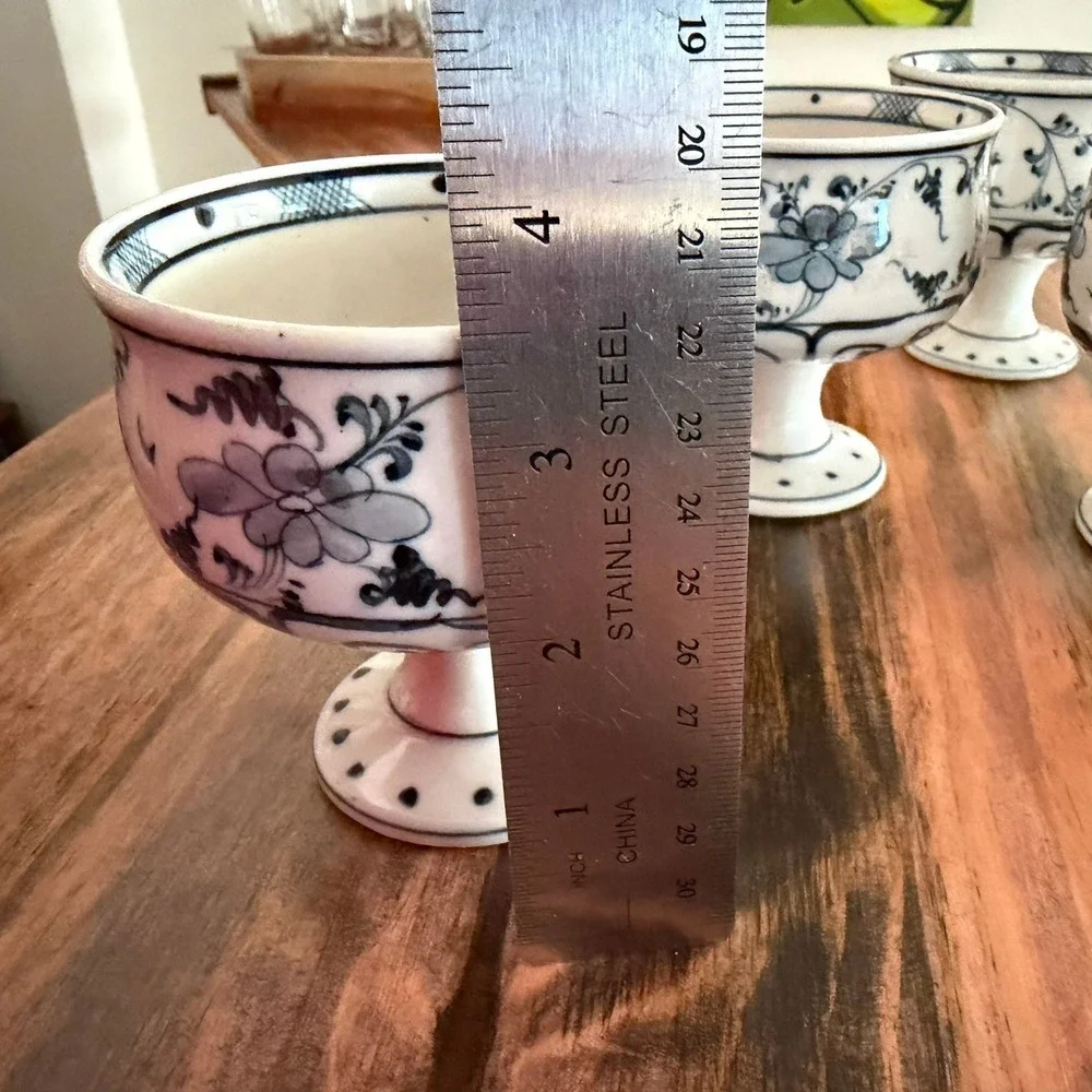 Footed Bowls 3.5in Blue White‎ Floral Ceramic Set of 4